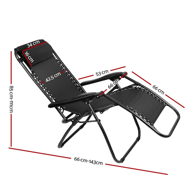 Gardeon Zero Gravity Chair Folding Outdoor Recliner Adjustable Sun Lounge Camping Black.