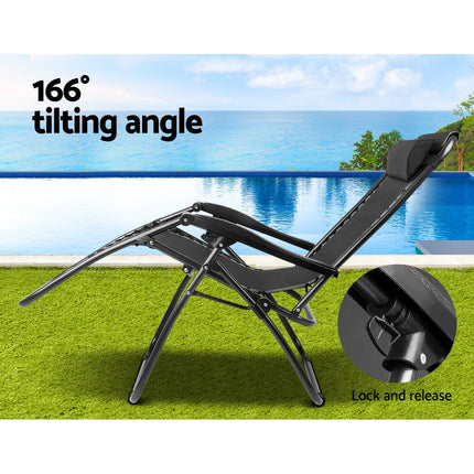 Gardeon Zero Gravity Chair Folding Outdoor Recliner Adjustable Sun Lounge Camping Black.