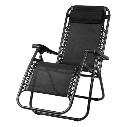 Gardeon Zero Gravity Chair Folding Outdoor Recliner Adjustable Sun Lounge Camping Black.