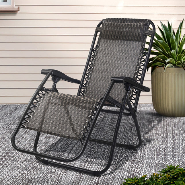 Gardeon Zero Gravity Chair Folding Outdoor Recliner Adjustable Sun Lounge Camping Grey.