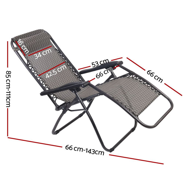 Gardeon Zero Gravity Chair Folding Outdoor Recliner Adjustable Sun Lounge Camping Grey.