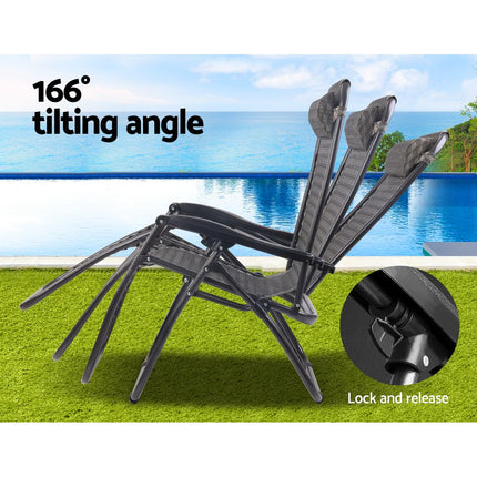 Gardeon Zero Gravity Chair Folding Outdoor Recliner Adjustable Sun Lounge Camping Grey.