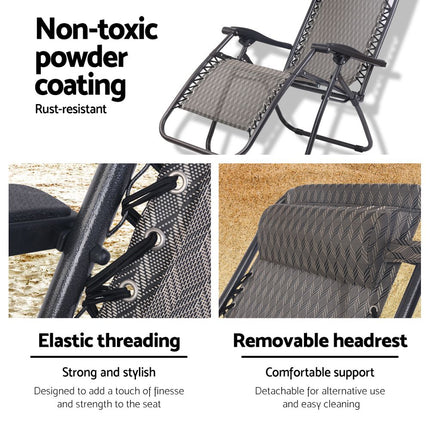 Gardeon Zero Gravity Chair Folding Outdoor Recliner Adjustable Sun Lounge Camping Grey.