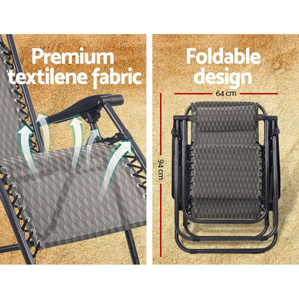 Gardeon Zero Gravity Chair Folding Outdoor Recliner Adjustable Sun Lounge Camping Grey.