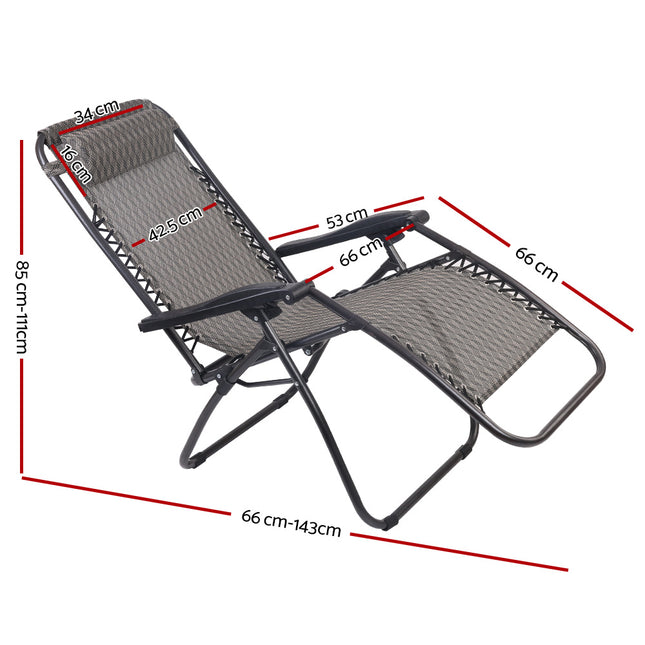 Gardeon 2PC Zero Gravity Chair Folding Outdoor Recliner Adjustable Sun Lounge Camping Grey.