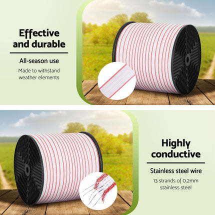 Giantz Electric Fence Tape Polytape 400M Electric Fence Wire Red White.