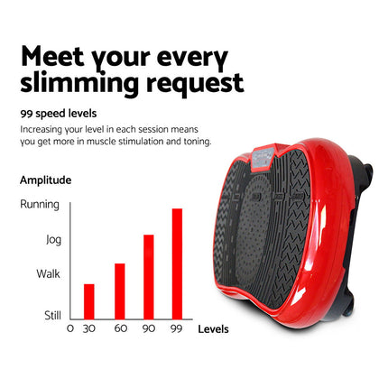 Everfit Vibration Machine Platform Vibrator Resistance Rope Home Fitness Red.