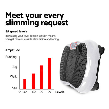 Everfit Vibration Machine Platform Vibrator Resistance Rope Home Fitness White.