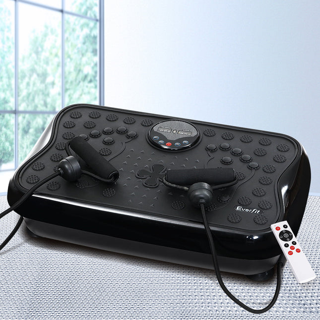 Everfit Vibration Machine Platform Vibrator With Resistance Rope Home Gym Black.