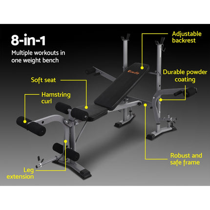 Everfit Weight Bench 8 in 1 Bench Press Adjustable Home Gym Station 200kg.