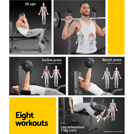 Everfit Weight Bench 8 in 1 Bench Press Adjustable Home Gym Station 200kg.