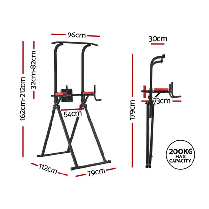 Everfit Chin Up Tower Pull Up Station Adjustable Dip Station Folding Home Gym Black.