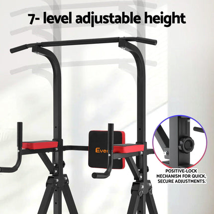 Everfit Chin Up Tower Pull Up Station Adjustable Dip Station Folding Home Gym Black.