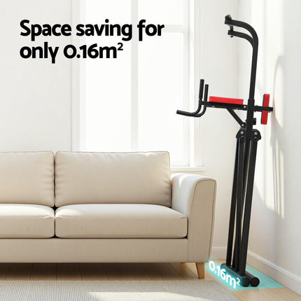 Everfit Chin Up Tower Pull Up Station Adjustable Dip Station Folding Home Gym Black.