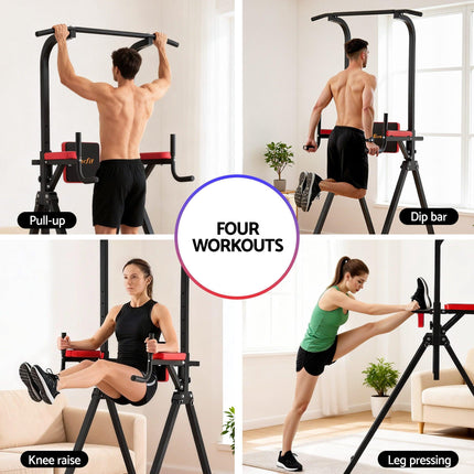 Everfit Chin Up Tower Pull Up Station Adjustable Dip Station Folding Home Gym Black.