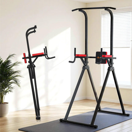 Everfit Chin Up Tower Pull Up Station Adjustable Dip Station Folding Home Gym Black.