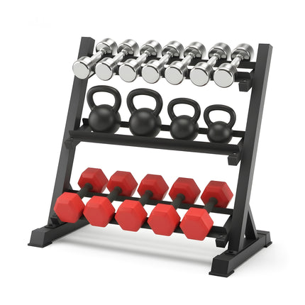 Everfit Dumbbell Rack 3-Tier Heavy Duty Weight Storage for Home Gym 300kg Capacity Black.