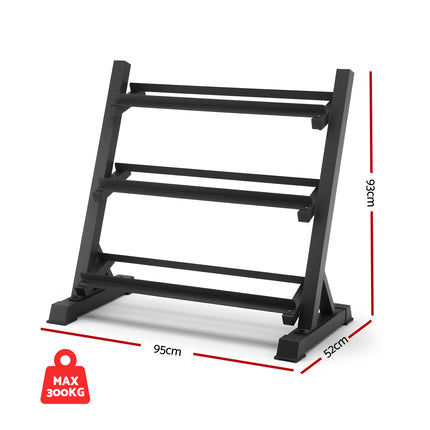 Everfit Dumbbell Rack 3-Tier Heavy Duty Weight Storage for Home Gym 300kg Capacity Black.