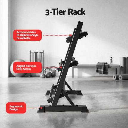 Everfit Dumbbell Rack 3-Tier Heavy Duty Weight Storage for Home Gym 300kg Capacity Black.