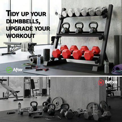 Everfit Dumbbell Rack 3-Tier Heavy Duty Weight Storage for Home Gym 300kg Capacity Black.