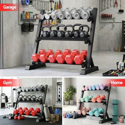 Everfit Dumbbell Rack 3-Tier Heavy Duty Weight Storage for Home Gym 300kg Capacity Black.