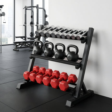 Everfit Dumbbell Rack 3-Tier Heavy Duty Weight Storage for Home Gym 300kg Capacity Black.