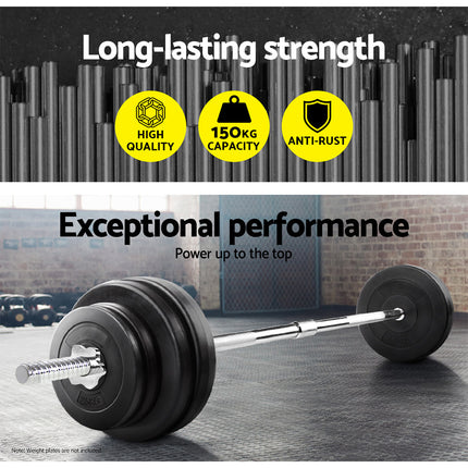 Everfit 168CM 5.5FT Barbell Bar Fitness Weight Plates Dumbbells Row.