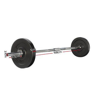Everfit 18kg Barbell Set Weight Plates Bar Lifting Bench 168cm.