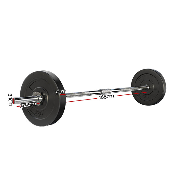 Everfit 18kg Barbell Set Weight Plates Bar Lifting Bench 168cm.