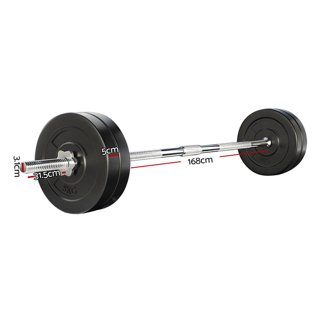 Everfit 28kg Barbell Set Weight Plates Bar Lifting Bench 168cm.
