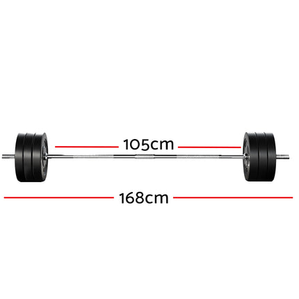 Everfit 68kg Barbell Set Weight Plates Bar Lifting Bench 168cm.