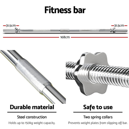 Everfit 88kg Barbell Set Weight Plates Bar Lifting Bench 168cm.