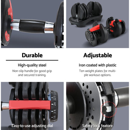 Everfit 24kg Dumbbells Adjustable Dumbbell Weight Plates Home Gym.