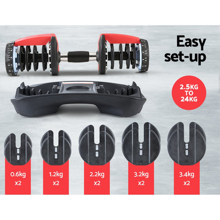 Everfit 24kg Dumbbells Adjustable Dumbbell Weight Plates Home Gym.