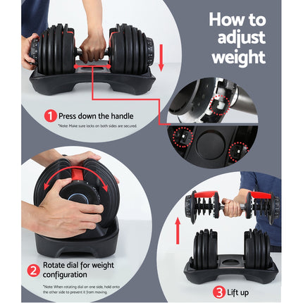 Everfit 24kg Dumbbells Adjustable Dumbbell Weight Plates Home Gym.