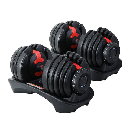 Everfit 24kg Dumbbells Adjustable Dumbbell Weight Plates Home Gym 2pcs.