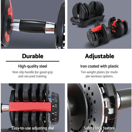 Everfit 24kg Dumbbells Adjustable Dumbbell Weight Plates Home Gym 2pcs.