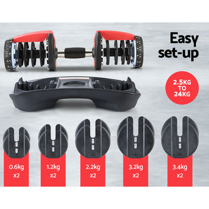 Everfit 24kg Dumbbells Adjustable Dumbbell Weight Plates Home Gym 2pcs.