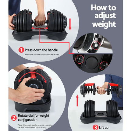 Everfit 24kg Dumbbells Adjustable Dumbbell Weight Plates Home Gym 2pcs.