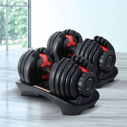 Everfit 24kg Dumbbells Adjustable Dumbbell Weight Plates Home Gym 2pcs.