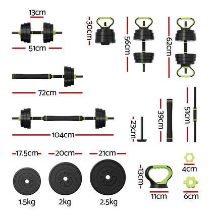 Everfit 25kg Adjustable Dumbbells Set Kettle Bell Weight Plates Barbells Gym.