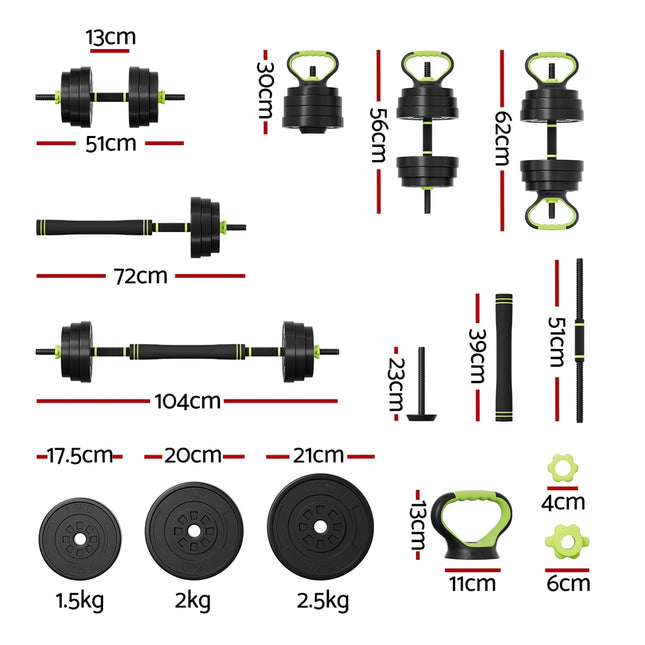 Everfit 25kg Adjustable Dumbbells Set Kettle Bell Weight Plates Barbells Gym.