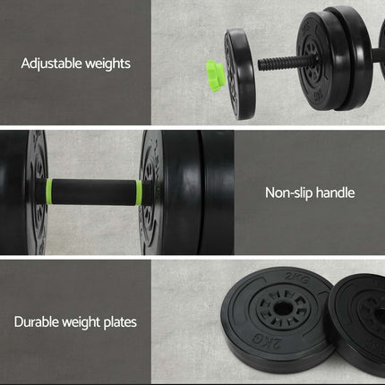 Everfit 25kg Adjustable Dumbbells Set Kettle Bell Weight Plates Barbells Gym.