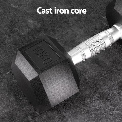 Everfit 20kg Hex Dumbbells Set Dumbbells Weights Lifting Bench Gym Workout 2x10kg.