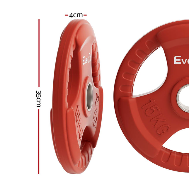 Everfit Weight Plates Olympic 15kg Dumbbell Barbell Plate Weight Lifting Home Gym Red.
