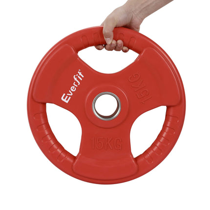 Everfit Weight Plates Olympic 15kg Dumbbell Barbell Plate Weight Lifting Home Gym Red.