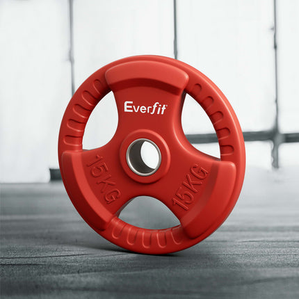 Everfit Weight Plates Olympic 15kg Dumbbell Barbell Plate Weight Lifting Home Gym Red.