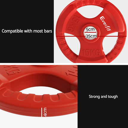 Everfit Weight Plates Olympic 15kg Dumbbell Barbell Plate Weight Lifting Home Gym Red.
