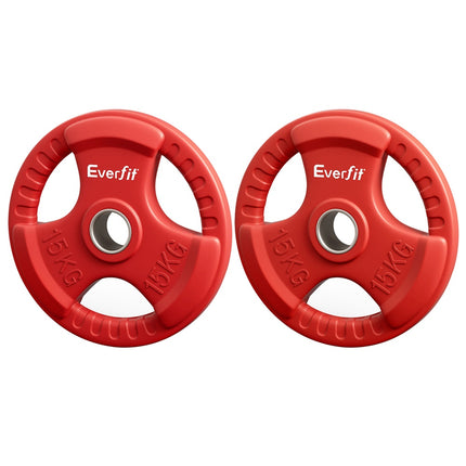 Everfit Weight Plates Olympic 15kgx2 Dumbbell Barbell Plate Weight Lifting Home Gym Red.