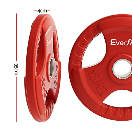 Everfit Weight Plates Olympic 15kgx2 Dumbbell Barbell Plate Weight Lifting Home Gym Red.